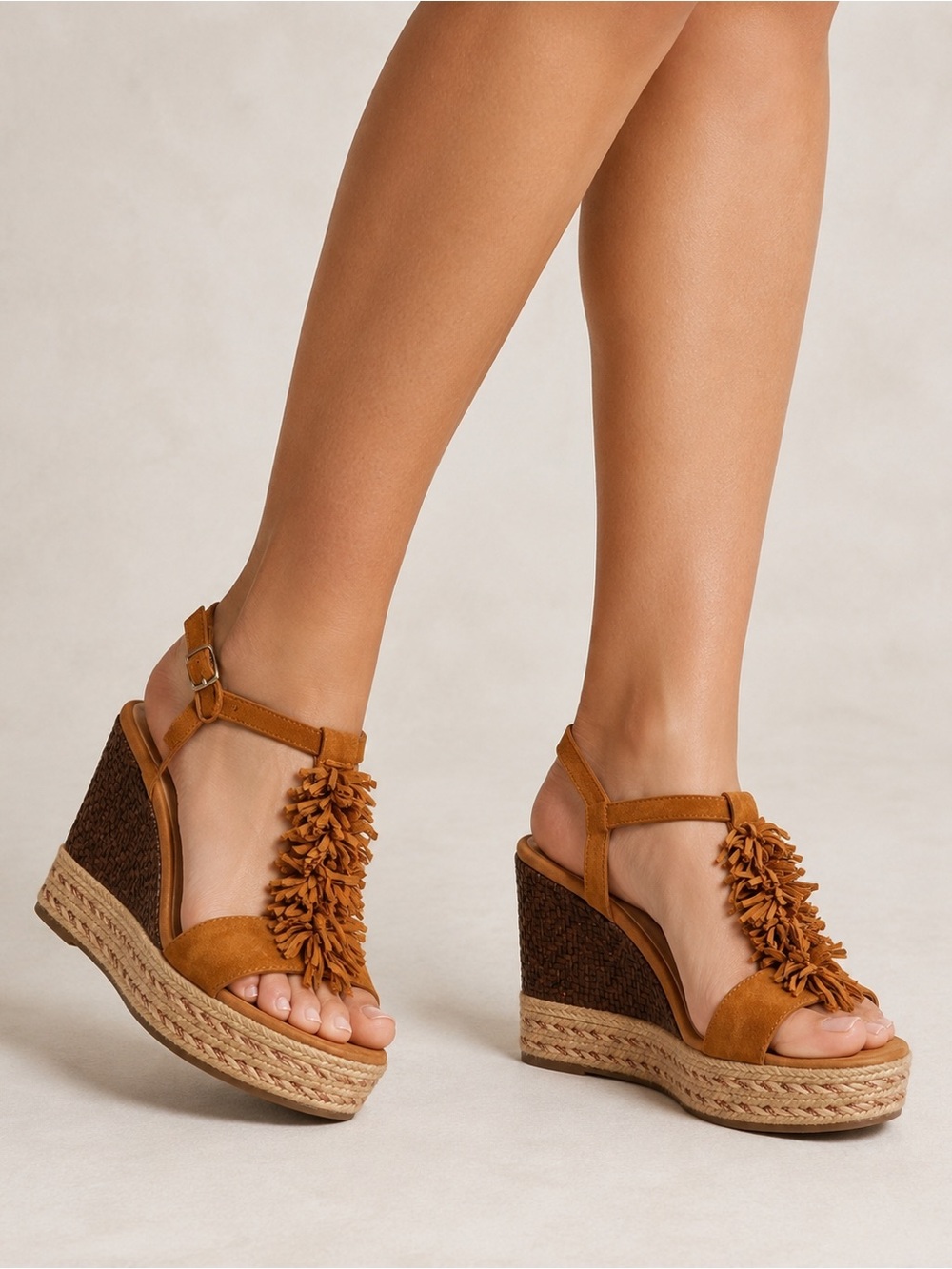 Kanna Suede Fringe Espadrille Wedge Sandals EU 39 Spain
